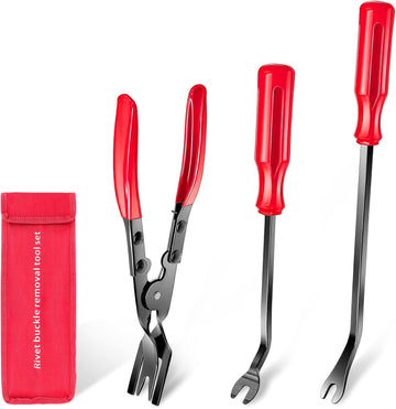 3-piece clip remover set for auto trim, fastener removal, and car door panel repair tools. Ergonomic, durable, and spring-loaded for easy use.